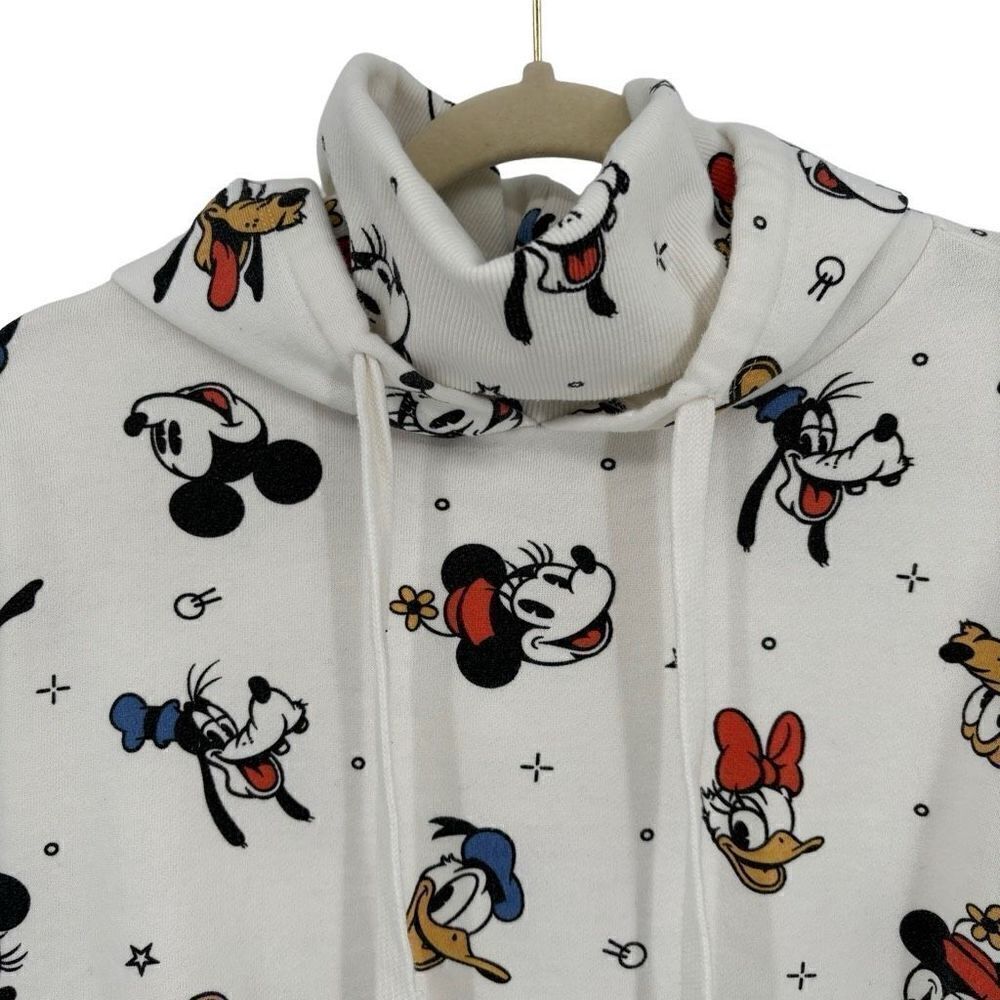 Disney Mickey Mouse &‎ Friends Cropped Turtleneck Hoodie Sweatshirt Medium - Picture 4 of 9